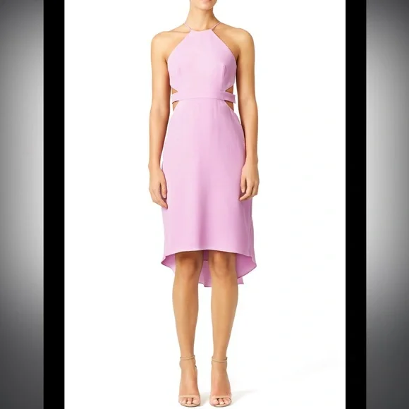 Halston Heritage Pink Halter neck high low cut out midi dress